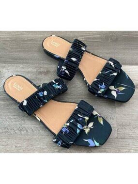 Lewit ELENA Satin Slides Sandals Ruched Double Strap Floral Italy $175 Sz 40